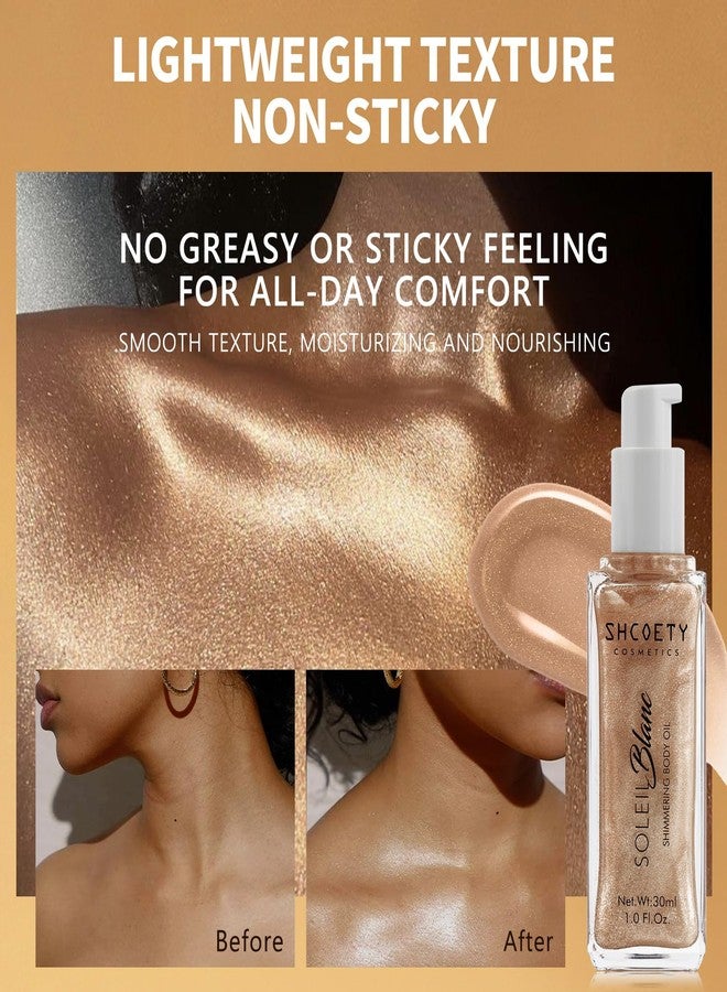 afmicat Shimmer Body Oil with Vitamin E, Body Glow Oil for Women, Long Lasting Waterproof & Moisturize for All Skin, Liquid Highlighter Makeup with Brush, Travel Size for Date, Wedding, Party, Rose Gold - Image 2